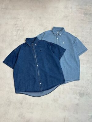卡哈 胸口刺繡小標短袖襯衫 低調簡約工裝款
