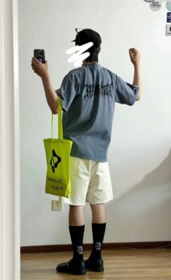 重磅純棉做舊短袖 猿人頭印花日系街頭上衣