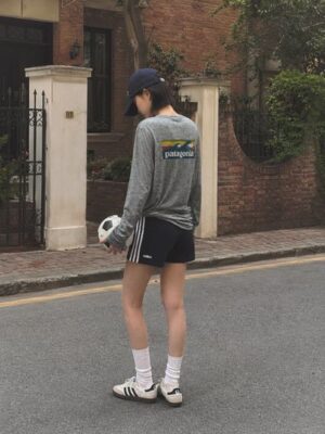 Patagonia Cap Cool 圓領機能長袖灰色海浪印花